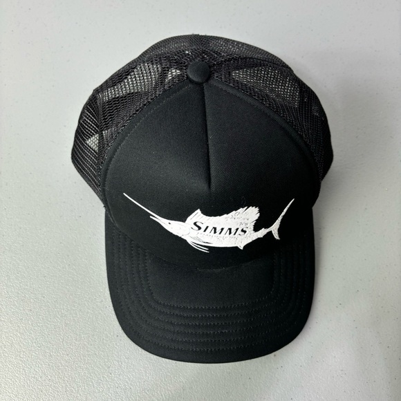 Simms Black Fishing Baseball Hat Cap Snapback Adjustable One Size Cotton Blend - Picture 8 of 8